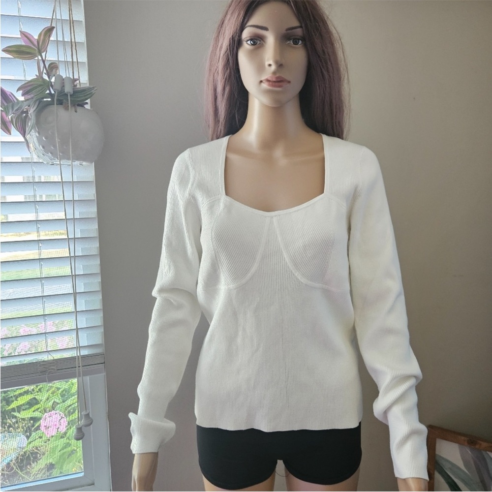 Madewell sweater top XL white sweetheart rubbed soft knit long sleeves